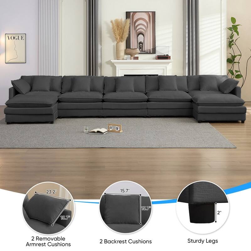 Mixoy 183''U-Shaped Chenille Modular Sectional Sofa,7-Seater Cloud Sleeper Deep Seat Couch with Ottoman and Thickened Cushions