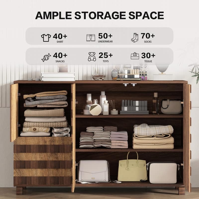 Modern 55" Buffet Sideboard Cabinet Storage with Hand Carved Craftsmanship Featuring 2 Drawers and 3 Doors