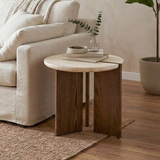 Furniture of America Elrik Modern Genuine Travertine Top Round End Table