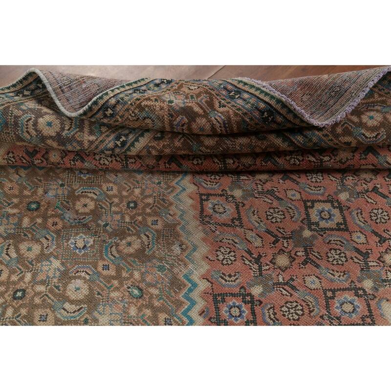 Pink Geometric Tabriz Persian Vintage Rug Hand-Knotted Wool Carpet - 6'7"x 9'9"