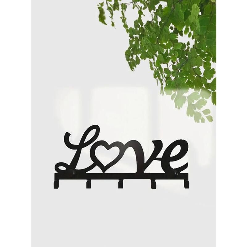 Wall-Mounted Metal Key Rack with Dual Install & Utility Hooks - 6.33" x 2.99" - Black