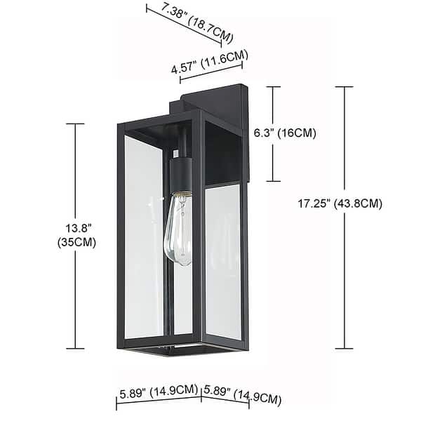 dimension image slide 4 of 11, 2-pack 13" H 1-Light Black Outdoor wall Lantern(Dusk to Dawn could be chosen)
