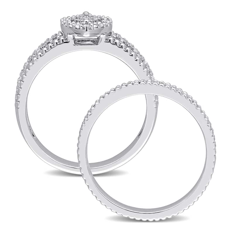 Miadora 1/3ct TDW Diamond Marquise Clustered Multi-row Halo Bridal Ring Set in Sterling Silver
