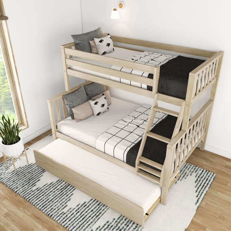 Scandinavian Twin Over Full Bunk Bed With Twin-Size Trundle