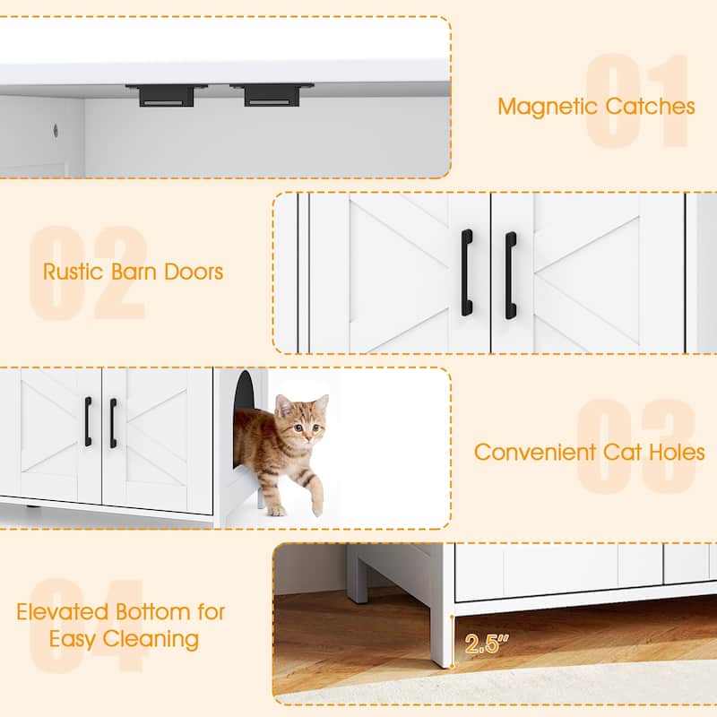 Modern Cat Litter Box Enclosure for 2 Cats, Hidden Kitty Furniture - 48" x 20" x 20"