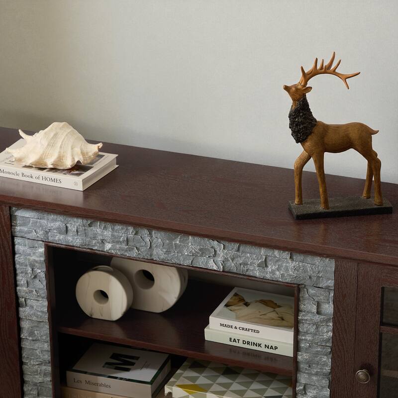 70'' Modern TV Stand for 75'' TV, Faux Stone Media Console with Cabinets, Cable Management & Adjustable Shelves