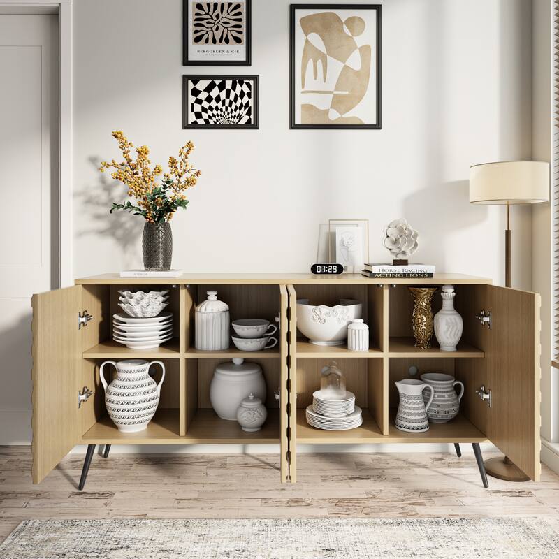 63" Modern Sideboard With 5 Stable Legs And 4 Adjustable Shelves,Buffet Cabinet