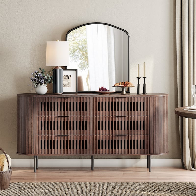 WAMPAT Fluted Dresser for Bedroom with 6 Drawers - Walnut