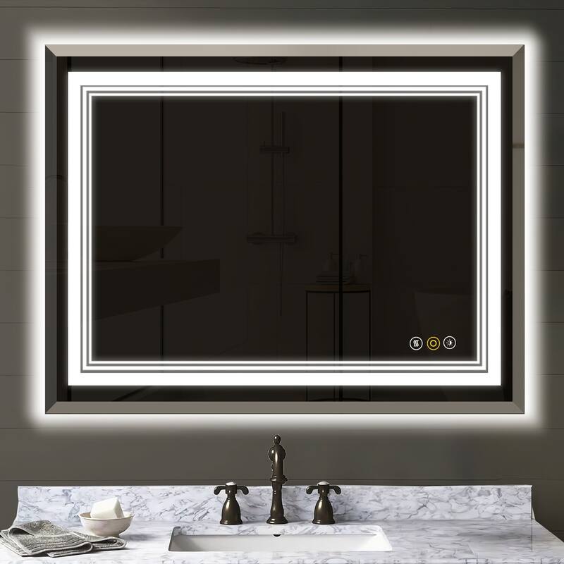 RS Rectangular Wall Mount Vanity Mirror with Lights for Bathroom, 3 Colors Dimmable LED, Anti-Fog, Memory Function