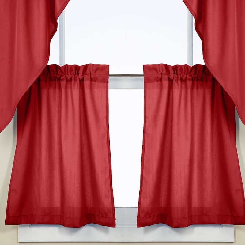 Opaque Wine Ribcord Kitchen Curtain Pieces - Tiers/ Valances/ Swags - 24" Tier Pair