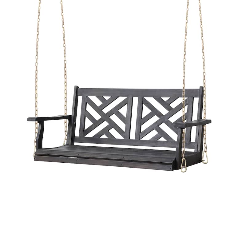 Alejandro Acacia Wood Porch Swing - 49" Dark Grey Outdoor Swing with 800lb Capacity