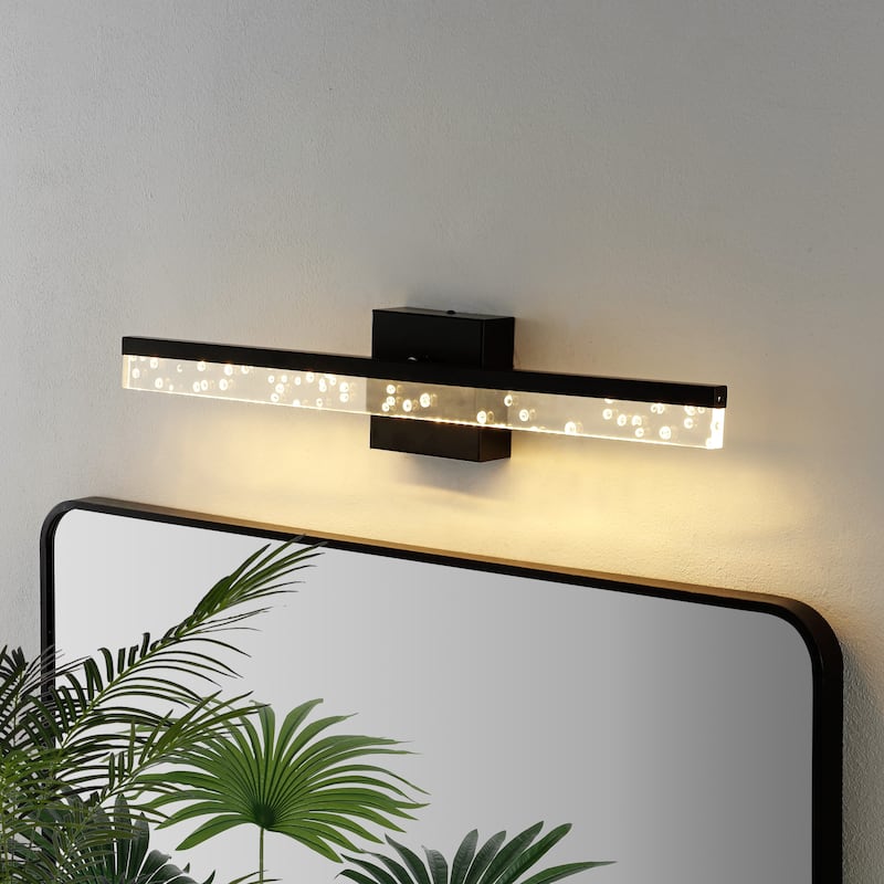 Baxter 22" 1-Light Modern Contemporary 360-Degree Rotatable Iron/Seeded Acrylic Integrated LED Vanity Light, by JONATHAN Y