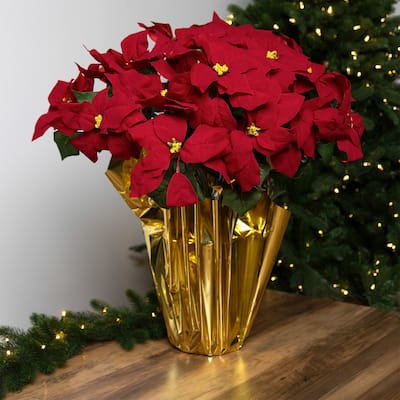 Artificial Christmas Poinsettia in a Wrapped Pot - 28" - Red and Gold