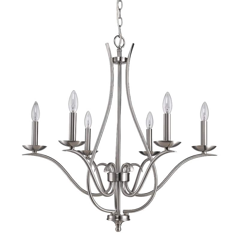 HomeRoots Nickel Candle Style Six Light Metal Dimmable Chandelier - 28' X '28' X '28
