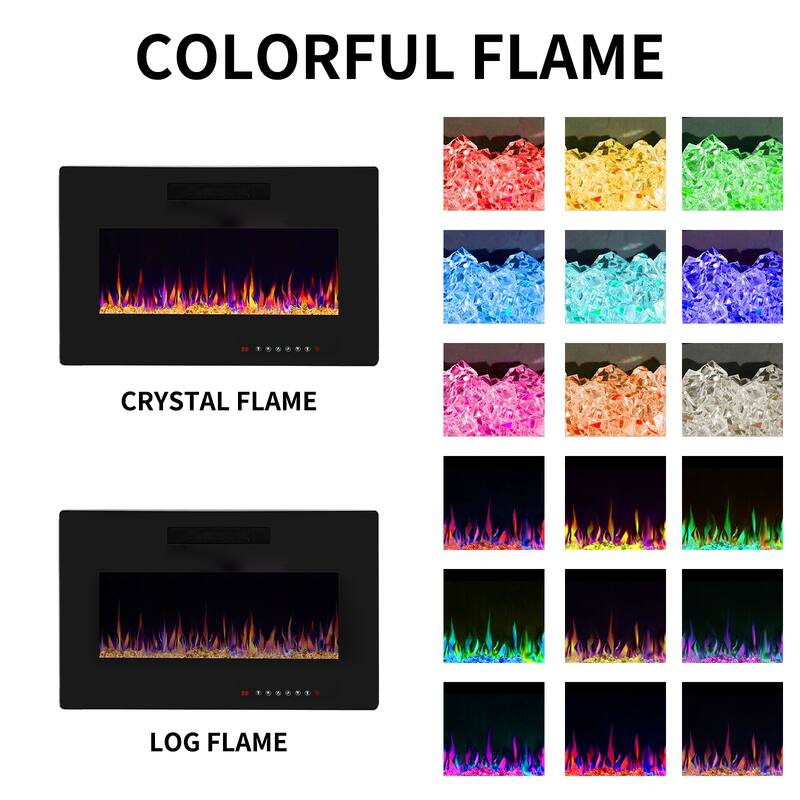 Electric Fireplace Insert, 750/1500W Electric Heater, Adjustable Flame Color, Remote Control, Timer