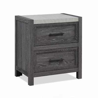 1pc Rustic 2-Drawer Two-Tone Nightstand Gray Finish Bedside Cabinet