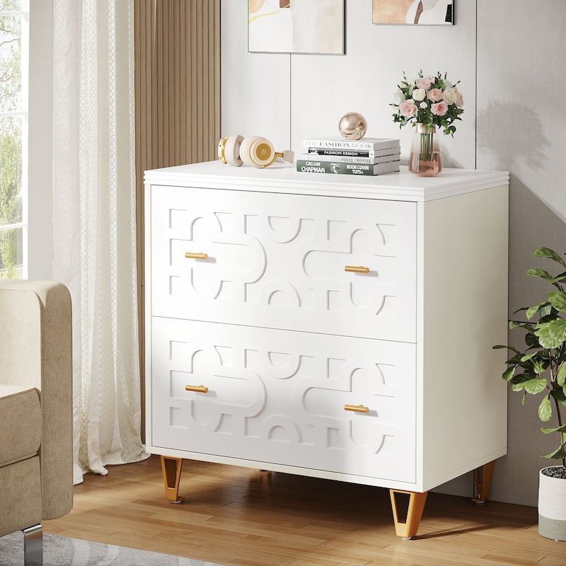 Modern White 2-Drawer File Cabinet, Office Lateral Filing Cabinet for Legal/Letter/A4 Size