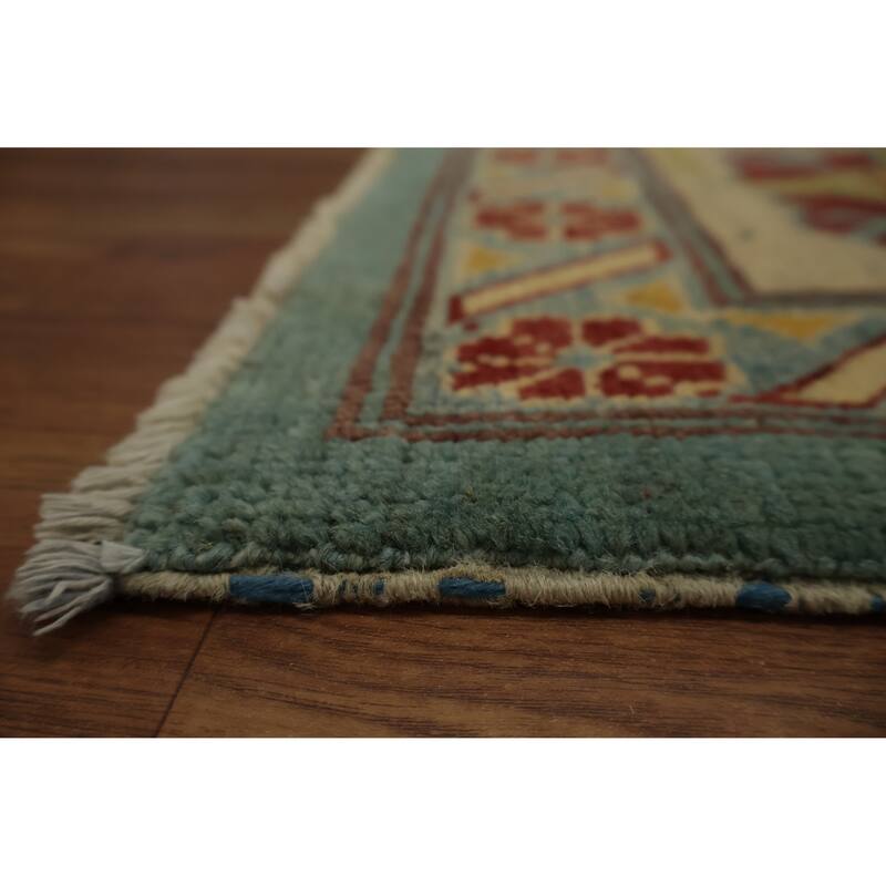 Hand Knotted Oriental 100% Wool Carpet Traditional Geometric Navy Blue & Blues Kazak Area Rug - 11' 11'' X 8' 11''