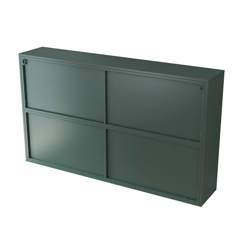 47.25" Four-door Glass Wall Cabinet Storage, Wall-mounted,Suitable for Kitchen, Living Room, Bathroom(Dark green)