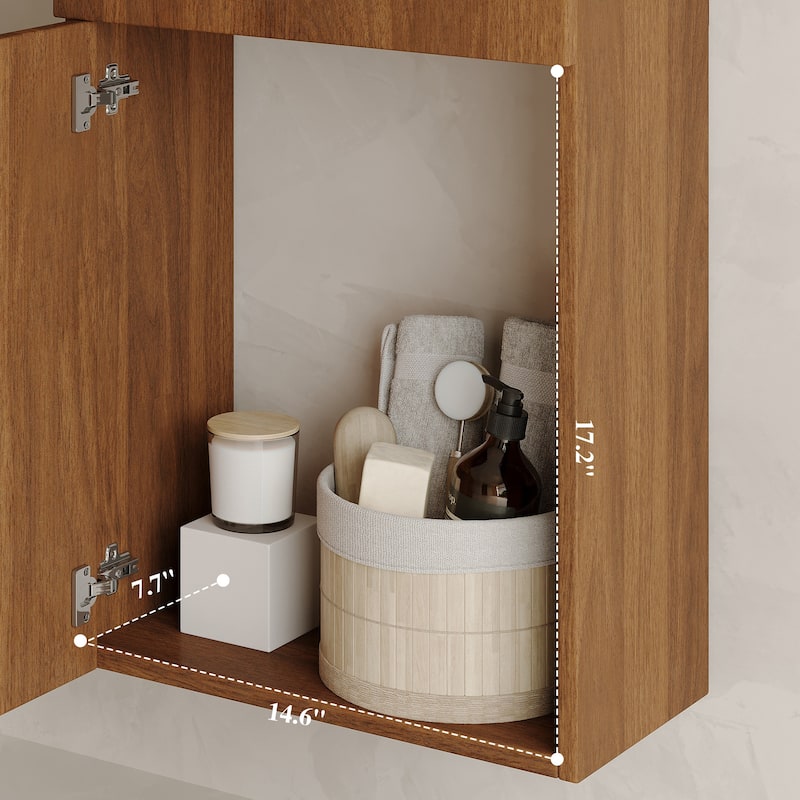 16.5 Inches Modern Floating Bathroom Vanity with Intergrated Ceramic Basin and Storage- Perfect for Small Bathroom
