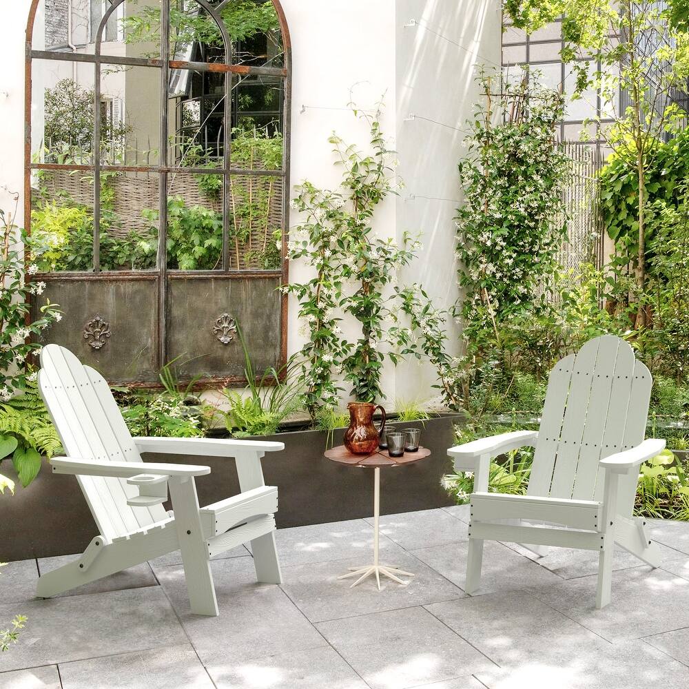 All-Weather Folding Plastic Outdoor Patio Adirondack Chairs With Cup Holder Set of 2 - 35"D x 30"W x 36.2"H