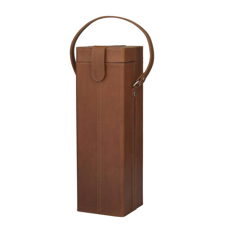 Leather Handmade Bottle Wine Holder with Carrying Handle - Dark Blue, Brown, Red - Roche River Decor