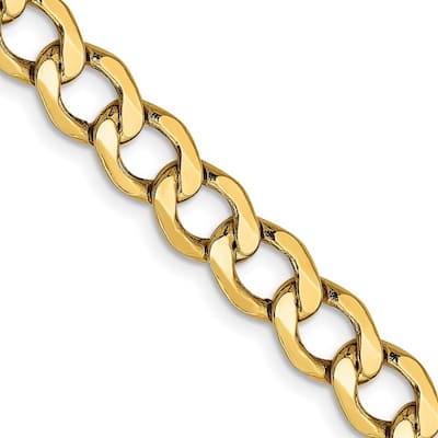 Curata 14k Yellow Gold Hollow Polished Lobster Claw Closure 6.0mm Semi-solid Curb Link Chain Bracelet - 8 Inch