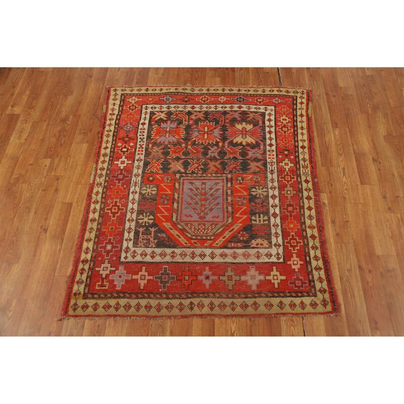 Hand Knotted Oriental 100% Wool Carpet Transitional Geometric Oranges & Rust Anatolian Area Rug - 4' 2'' X 3' 6''