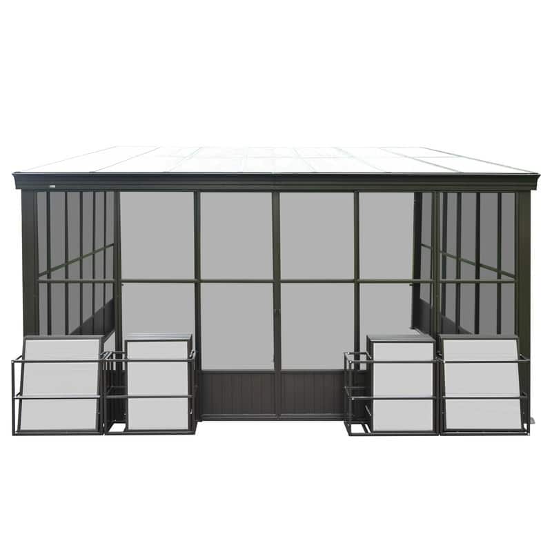 Domi Wall-Mounted Sunroom with Sloped PC Roof and Lockable Sliding Doors