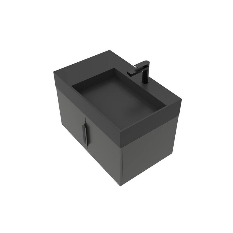 Amazon 30" Wall Mounted Bathroom Right Basin Vanity Set w/ Black Top