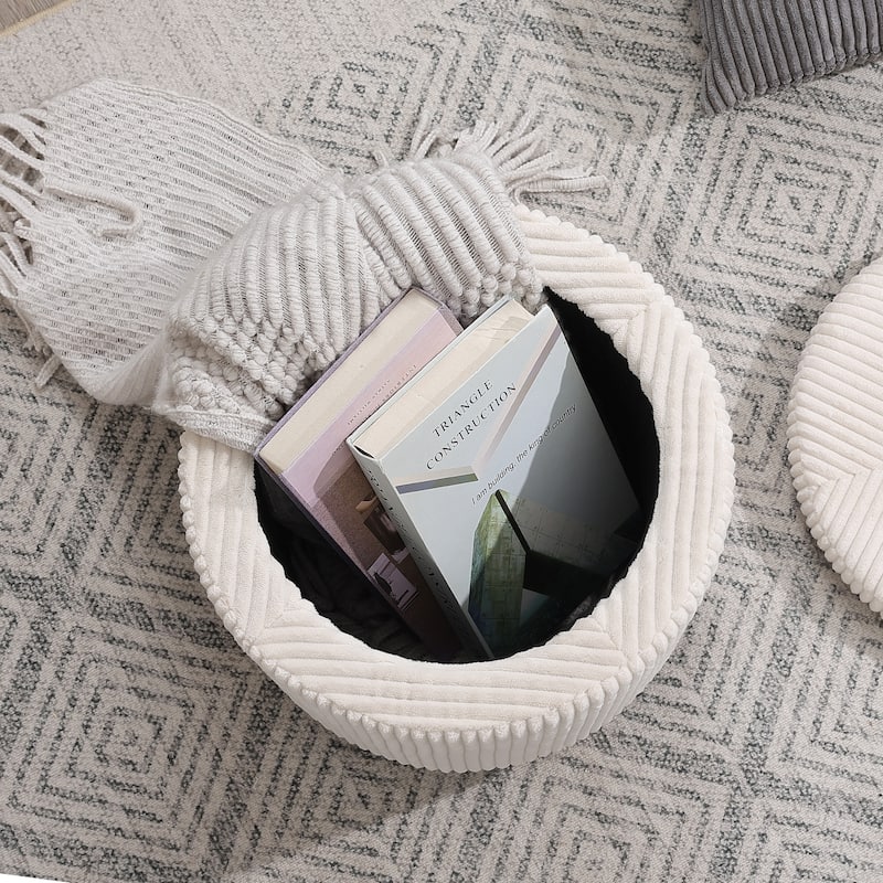 Adeco Round Velvet Storage Ottoman