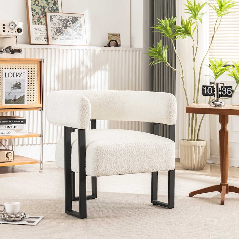 Upholstered Teddy Velvet Single Accent Chair Modern Corner Padded Boucle Armchair for Living Room Bedroom Lounge