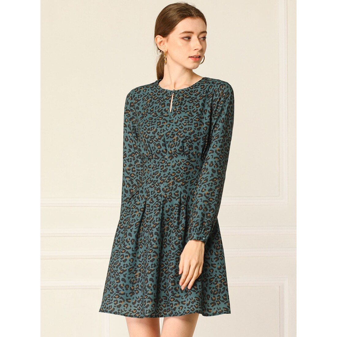 pleated leopard dress