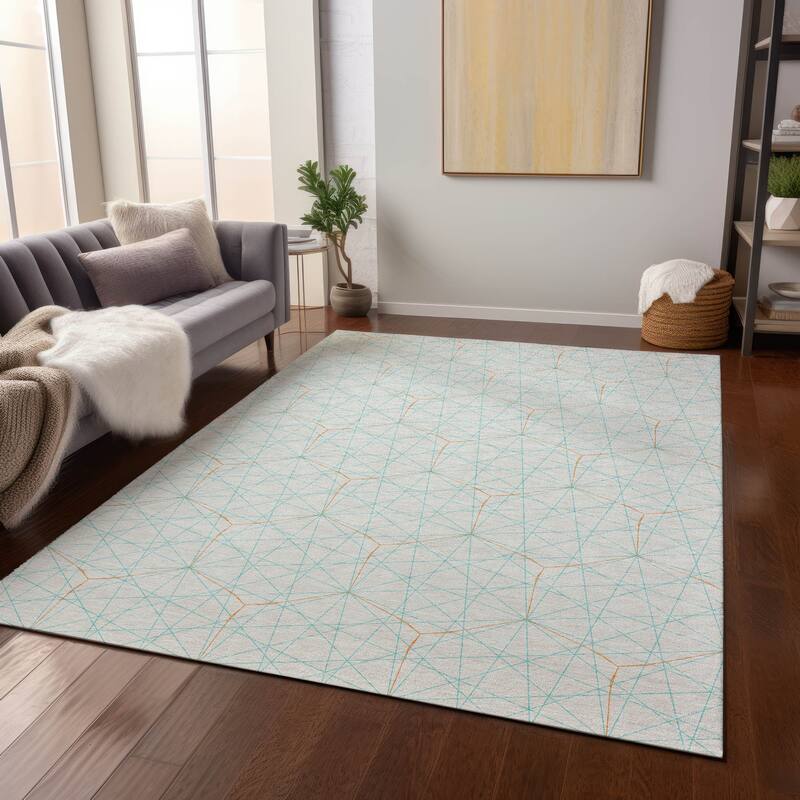 Machine Washable Indoor/ Outdoor Mosaic Geo Chantille Rug - White - 2'6" x 3'10"
