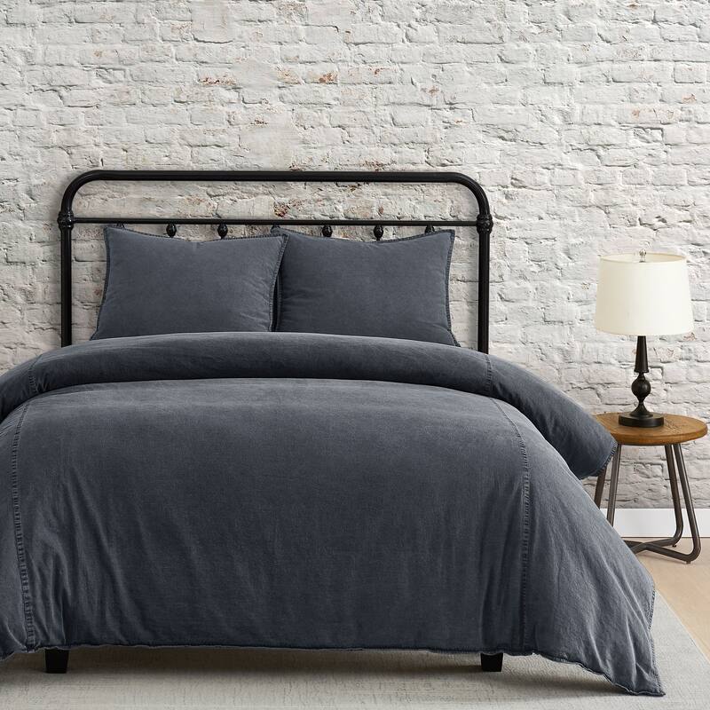 Hiend Accents Stonewashed Cotton Canvas Vintage Chic 3 Piece Duvet Cover Set