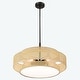 preview thumbnail 10 of 10, Bayou 5-Light Black Coastal Drum Chandelier with Double Rattan Shade - 24''W