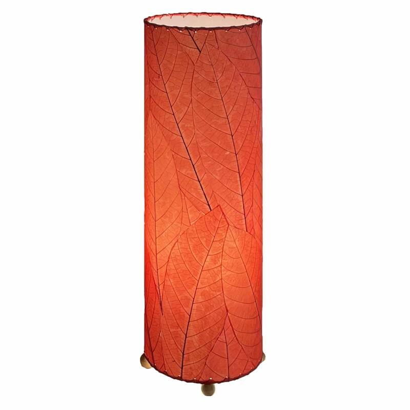Handmade 24 Inch Cocoa Leaf Cylinder Table Lamp, Cocoa Leaves Shade, 8 x 8 x 24 in. - 8 x 8 x 24