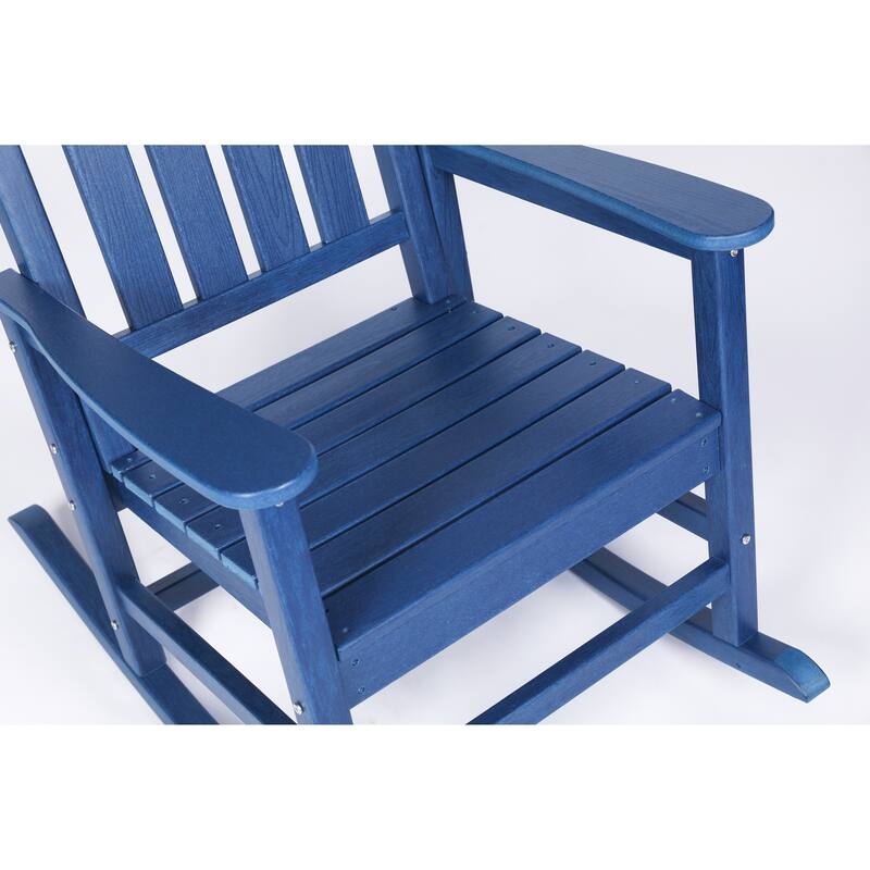 Outdoor Rocking Chair Set with Side Table, 3-Piece Rocking Chair Set with Wood Texture, Black
