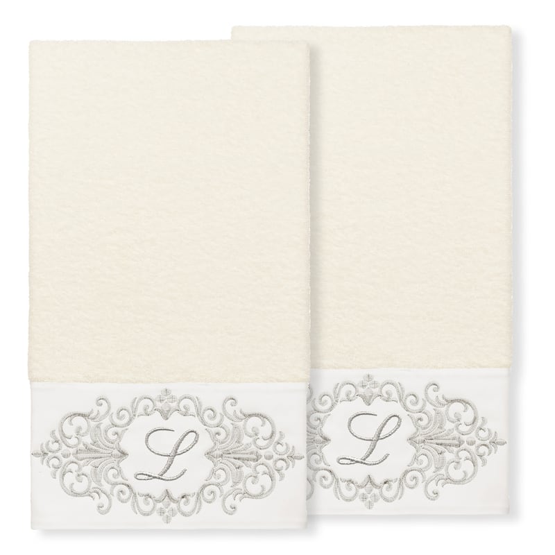 Authentic Hotel and Spa 100% Turkish Cotton Monica 2PC Embellished Bath Towel Set - L - Cream
