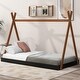 preview thumbnail 11 of 18, Wood Twin Size Tent Floor Bed with Triangle Structure Brown
