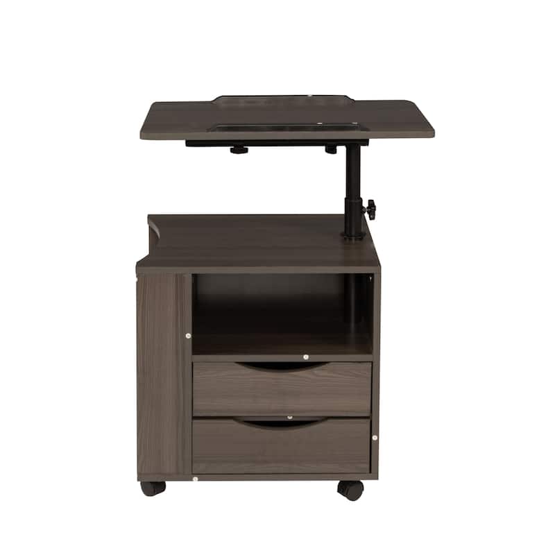 Height Adjustable Overbed End Table Wooden Nightstand with Swivel Top