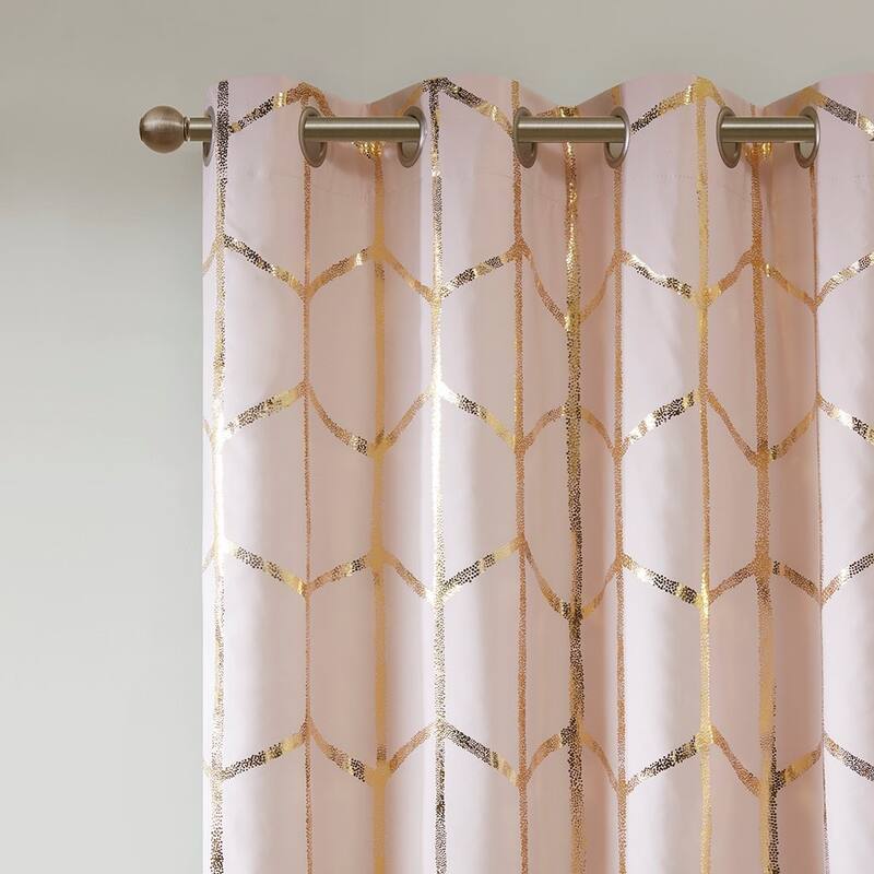 Total Blackout Metallic Print Grommet Top Curtain Panel