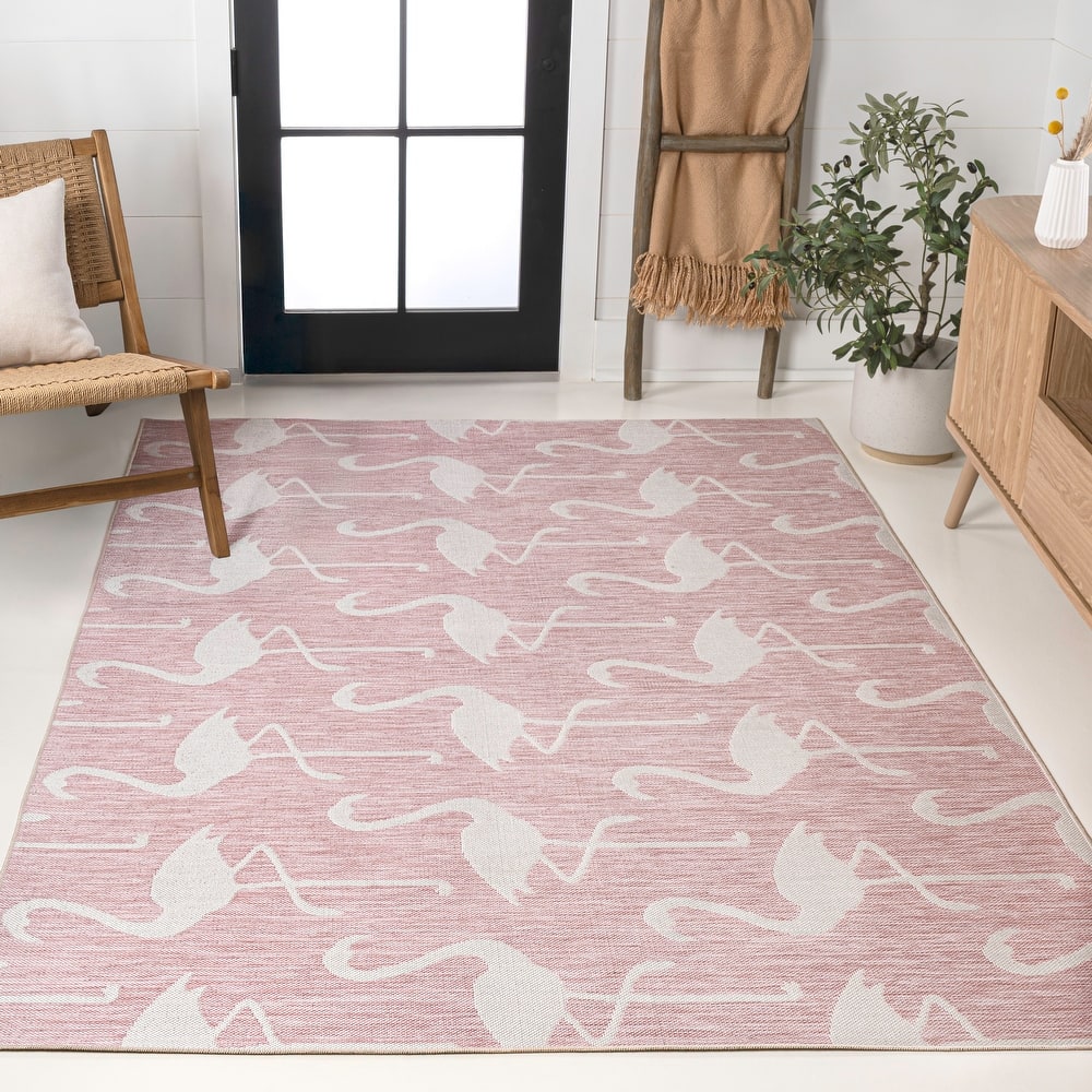 JONATHAN Y Liana Casual Coastal Flamingos Two-Tone Indoor/Outdoor Area Rug