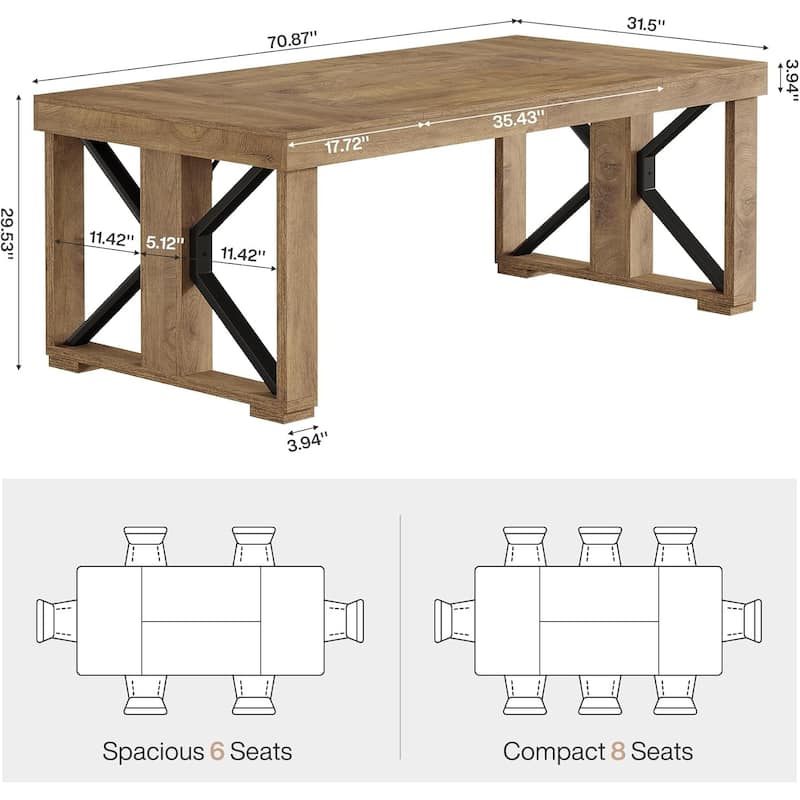 70.8 Inch Dining Table for 6 People, Farmhouse Wooden Kitchen Dinner Table