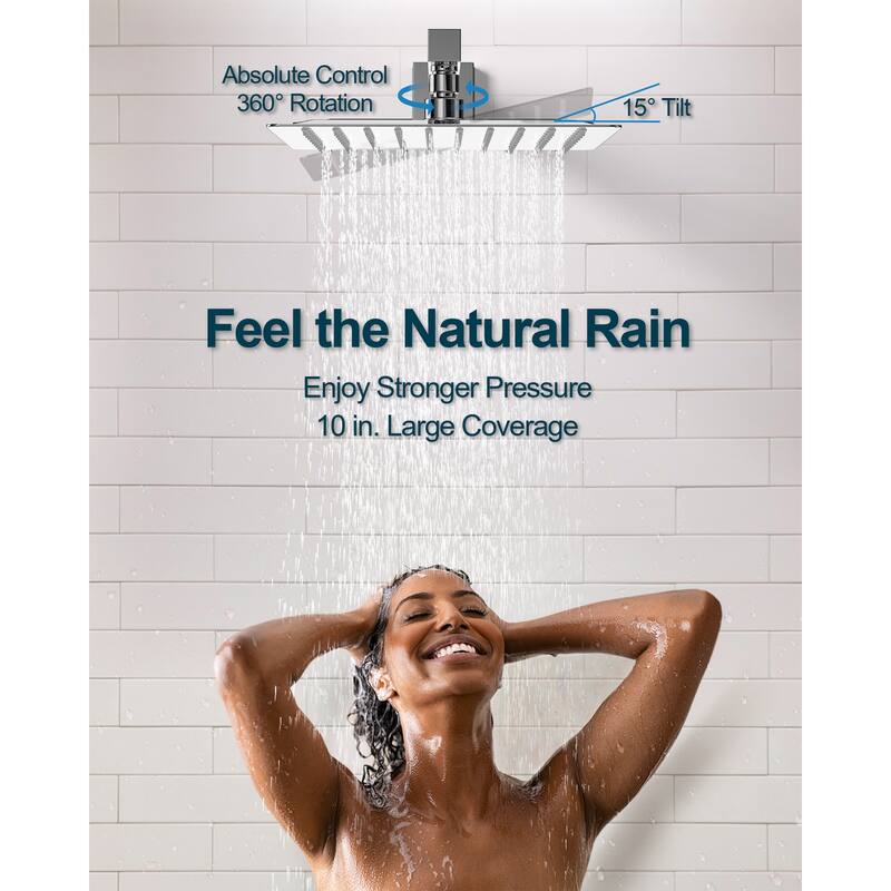 GRANDJOY 10" Rainfall Shower System with 2-Handle Waterfall Bathroom Sink Faucet Combo Set