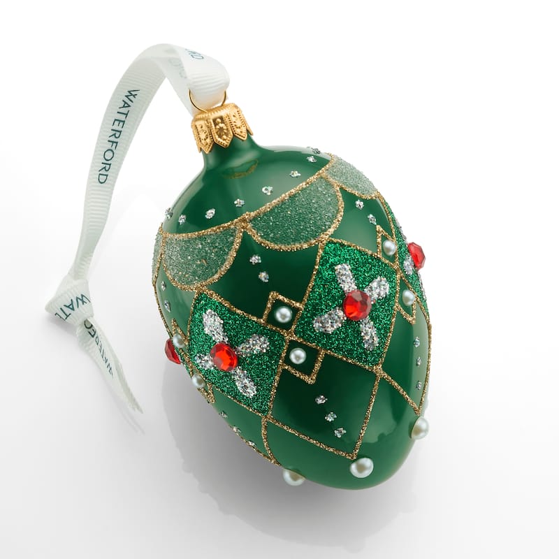 Waterford Holiday Heirlooms Green & Red Oval Bauble