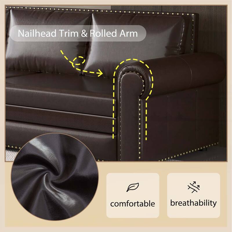Pull Out Sofa Bed with Nailhead Trim & Rolled Arm,Multi-Functional for Living Room