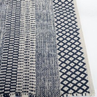 Blue And Beige Woven Pattern Cotton Rug - 4' x 6' - Bed Bath & Beyond ...