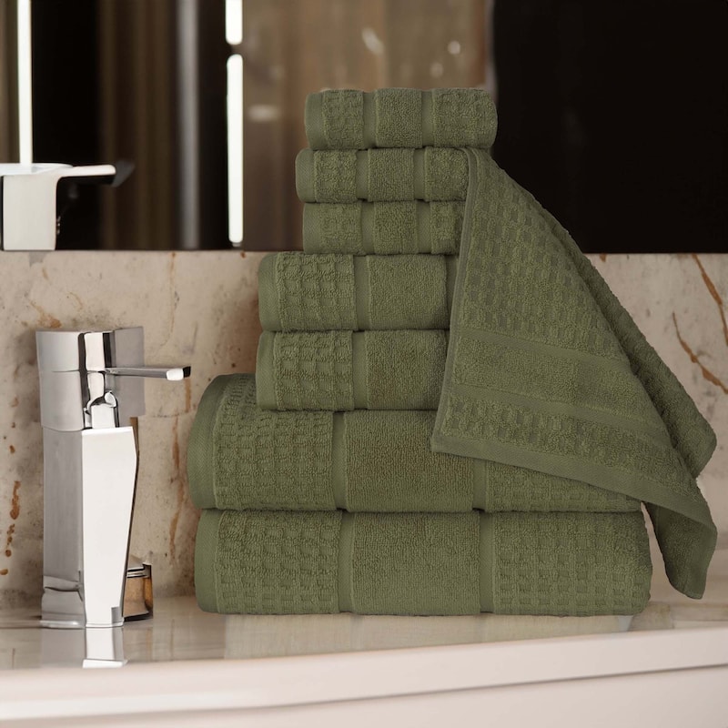 Superior Napa Zero Twist Cotton Waffle 8 Piece Bathroom Towel Set - Forest Green