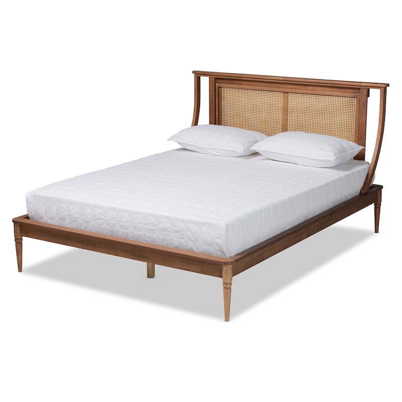 Jamila Modern Transitional Synthetic Rattan Platform Bed-Walnut Brown - King